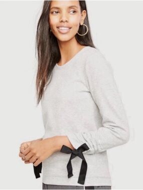 Ann Taylor Warm Grey Heather Bow Tie Sleeve Sweatshirt